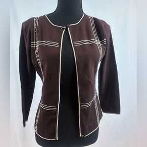 Finity‎ Chocolate Cardigan with Ivory Trim